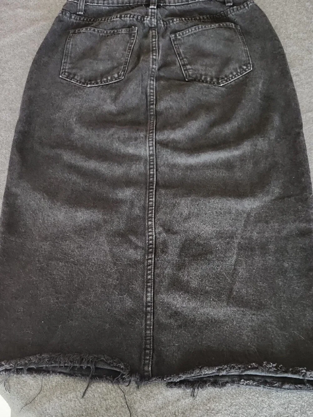 Industry Women's Black Denim Midi Skirt Front Slit Frayed Hem Zip Fly Size 6